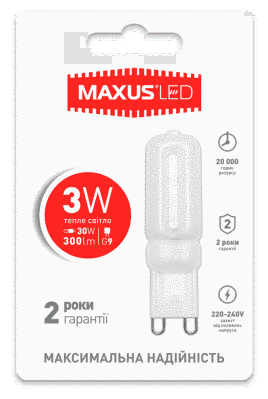 Led лампа Maxus G9 3W 3000K 220V (1-LED-203) 1462 фото
